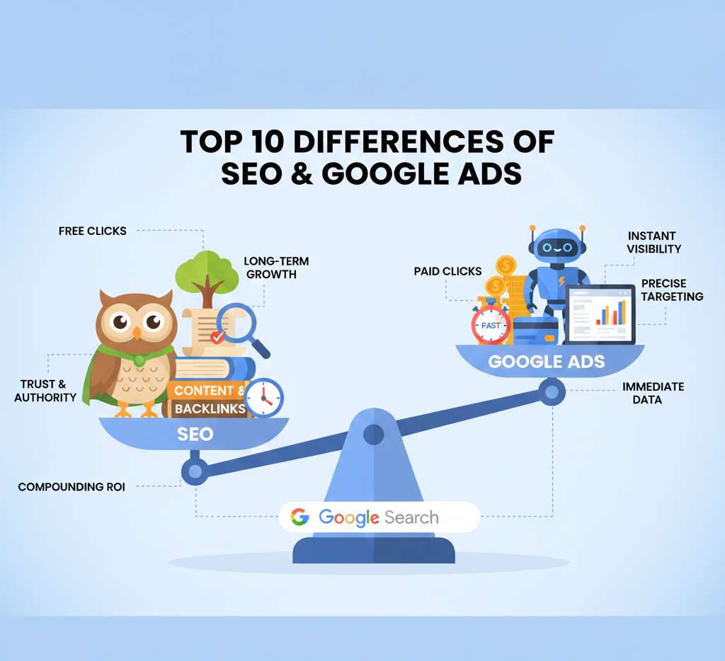 Top 10 Differences of SEO & Google Ad
